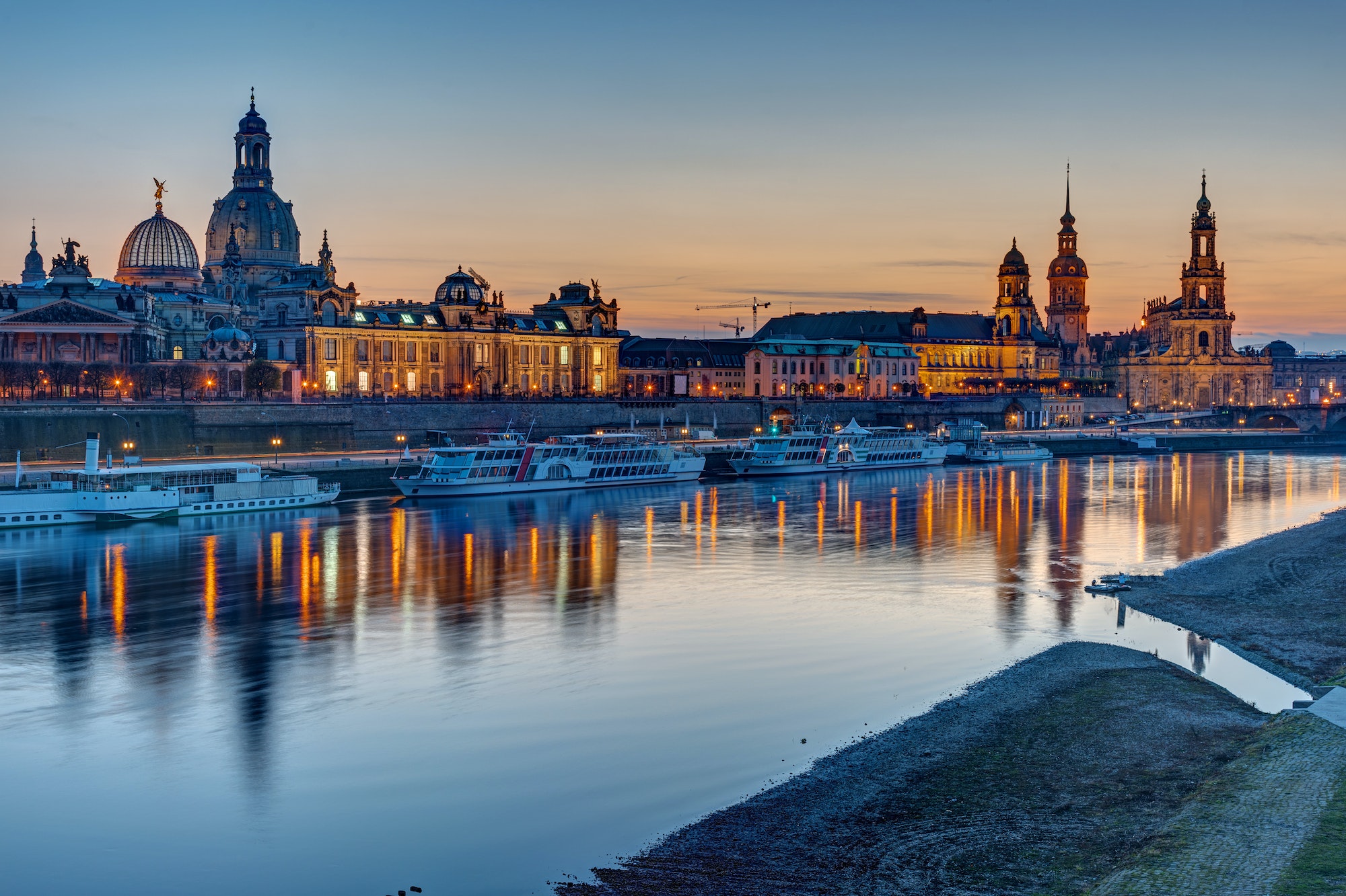 The old town of Dresden after sunset